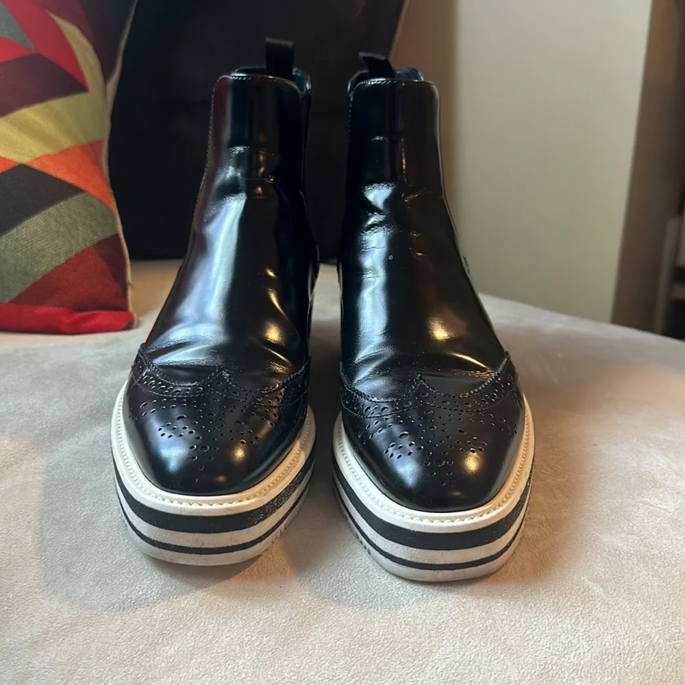 PRADA Micro Sole Wing Tip Chelsea Leather Ankle Boots - Picture 2 of 7